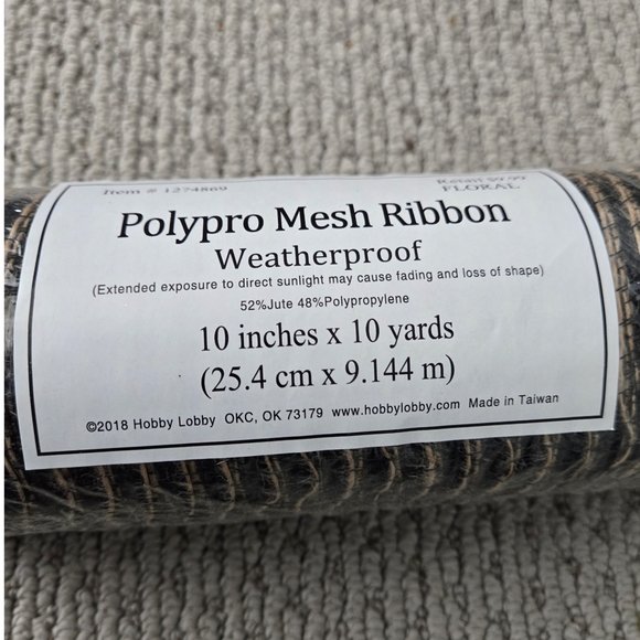 LOT OF (4) POLYPRO MESH RIBBON - BLACK AND TAN W/DECORATIVE DESIGN - Picture 3 of 5